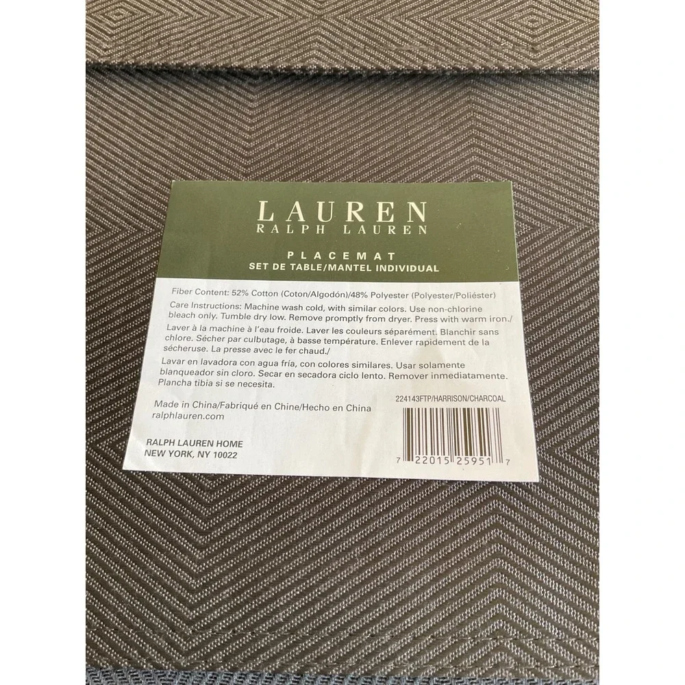 Lauren Ralph Lauren Harrison Charcoal Placemat Set of 5 Diamond Jacquard Grey